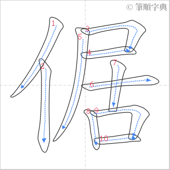 “「倨」的筆順”