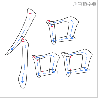 “「偘」的筆順”