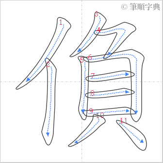 “「偩」的筆順”