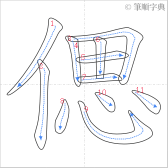 “「偲」的筆順”