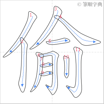 “「偷」的筆順”