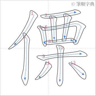 “「傈」的筆順”