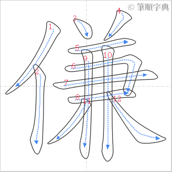 “「傔」的筆順”