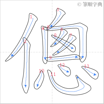 “「傯」的筆順”