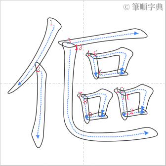 “「傴」的筆順”