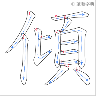 “「傾」的筆順”