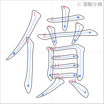 “「僨」的筆順”