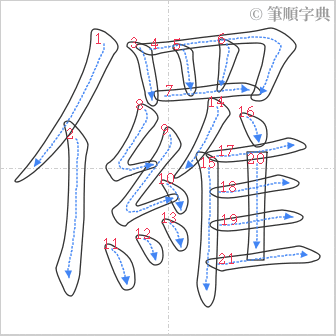 “「儸」的筆順”