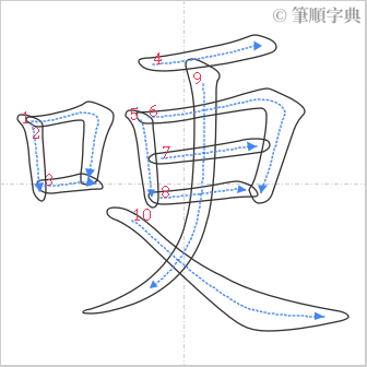 “「哽」的筆順”