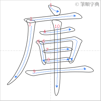 “「庫」的筆順”