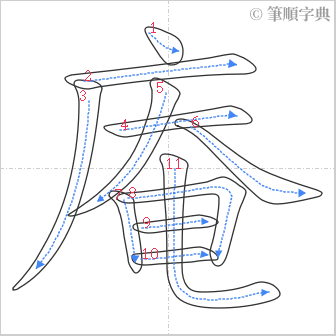 “「庵」的筆順”