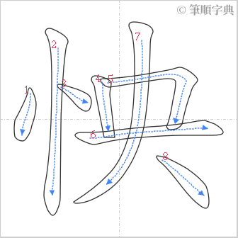 “「怏」的筆順”