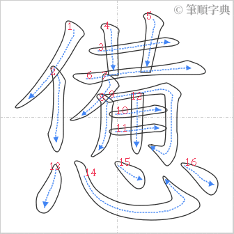 “「憊」的筆順”