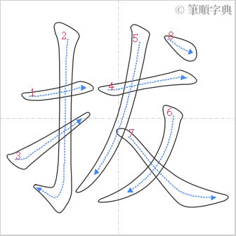 “「拔」的筆順”