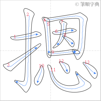 “「摁」的筆順”