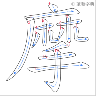 “「摩」的筆順”