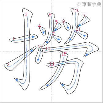 “「撈」的筆順”