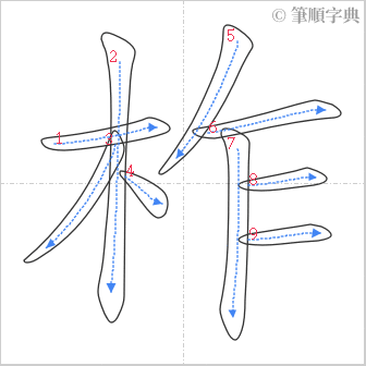 “「柞」的筆順”