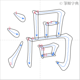 “「渦」的筆順”