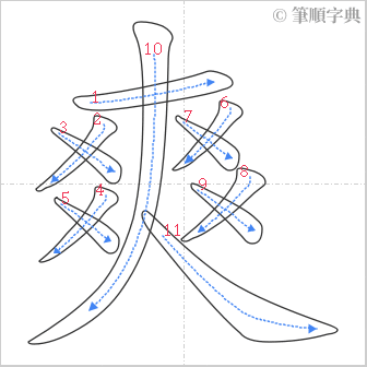 “「爽」的筆順”