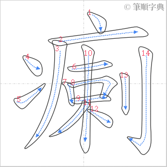 “「瘌」的筆順”