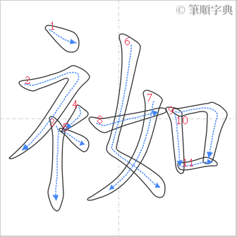 “「袽」的筆順”