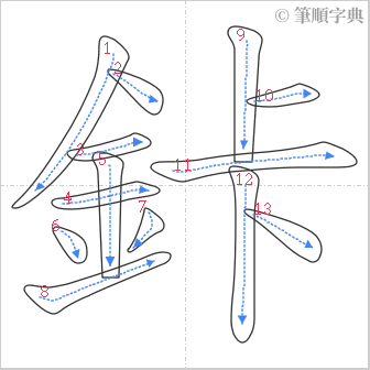 “「鉲」的筆順”