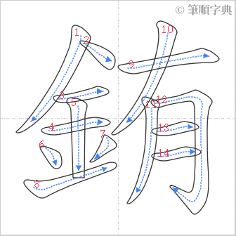 “「銪」的筆順”