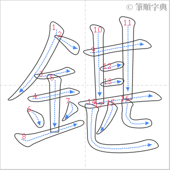 “「鍖」的筆順”