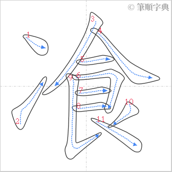 “「飡」的筆順”