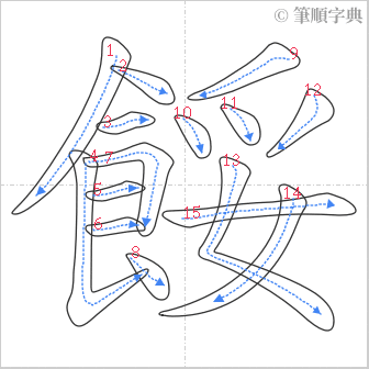 “「餒」的筆順”