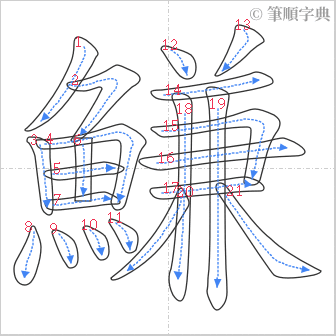 “「鰜」的筆順”