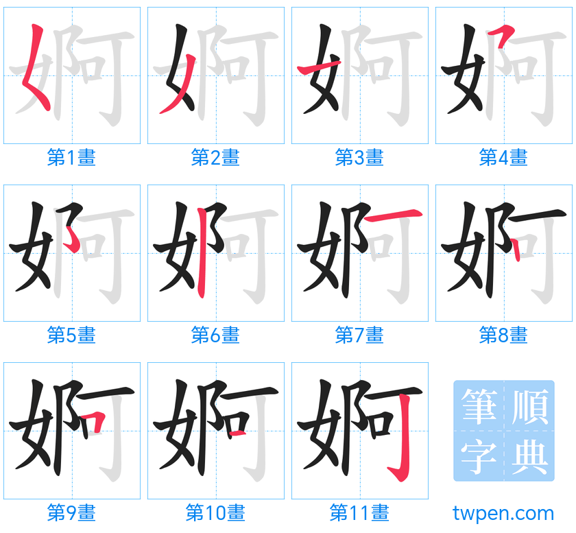 “「婀」的筆畫”