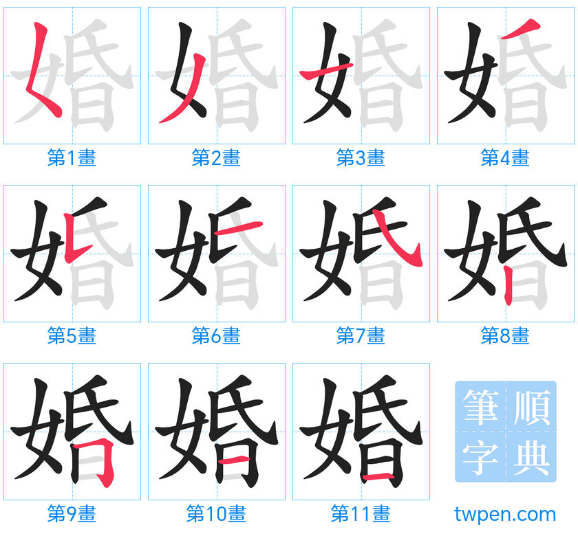 “「婚」的筆畫”