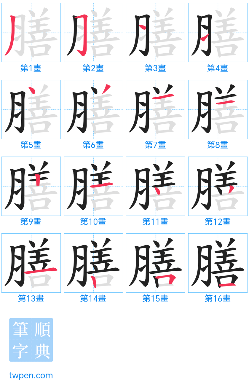 “「膳」的筆畫”