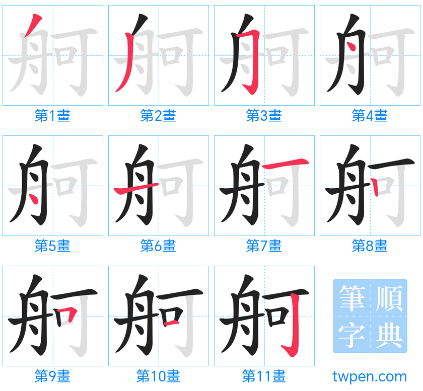 “「舸」的筆畫”