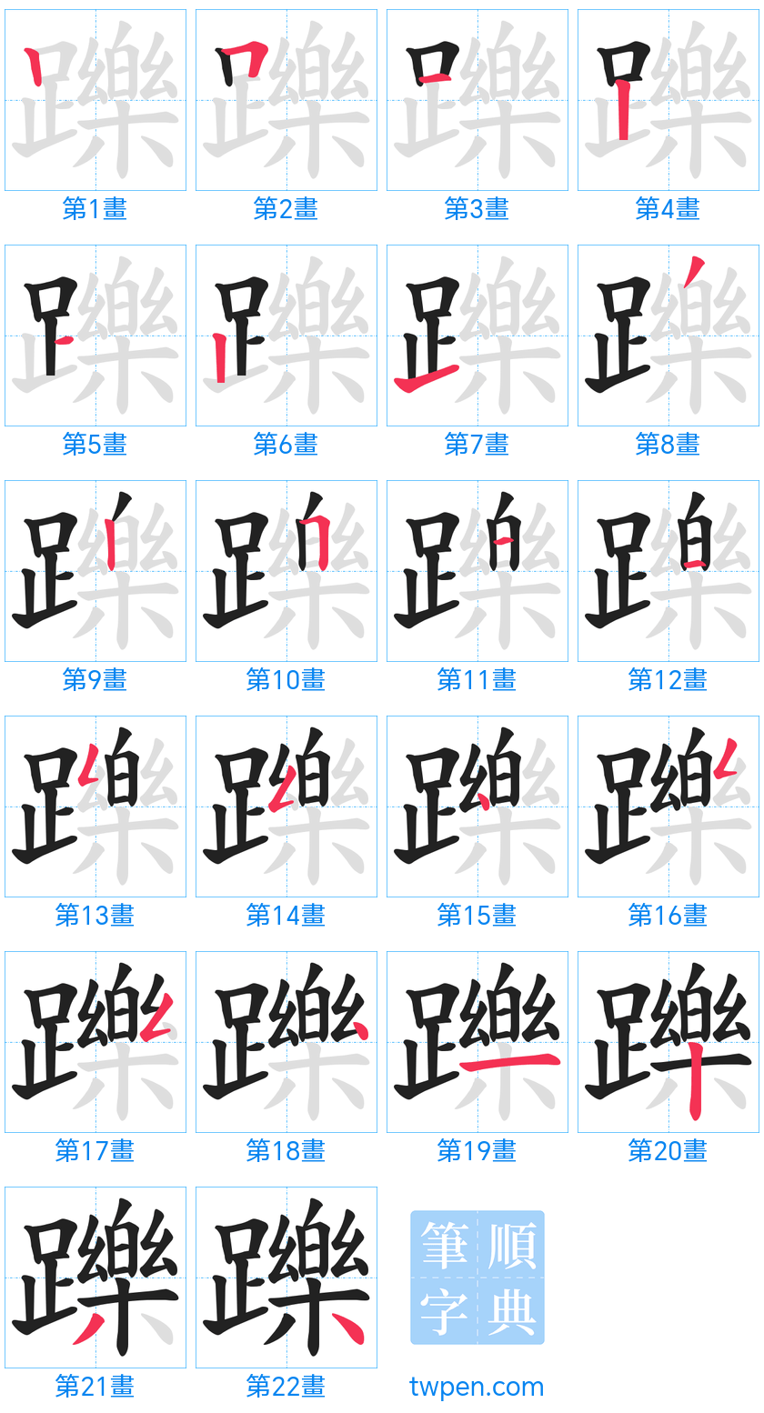“「躒」的筆畫”