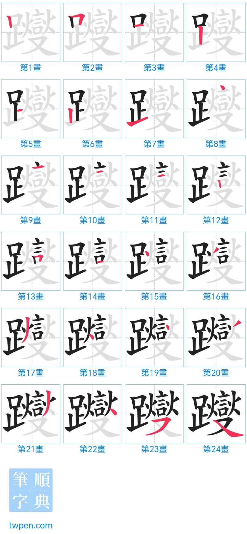 “「躞」的筆畫”