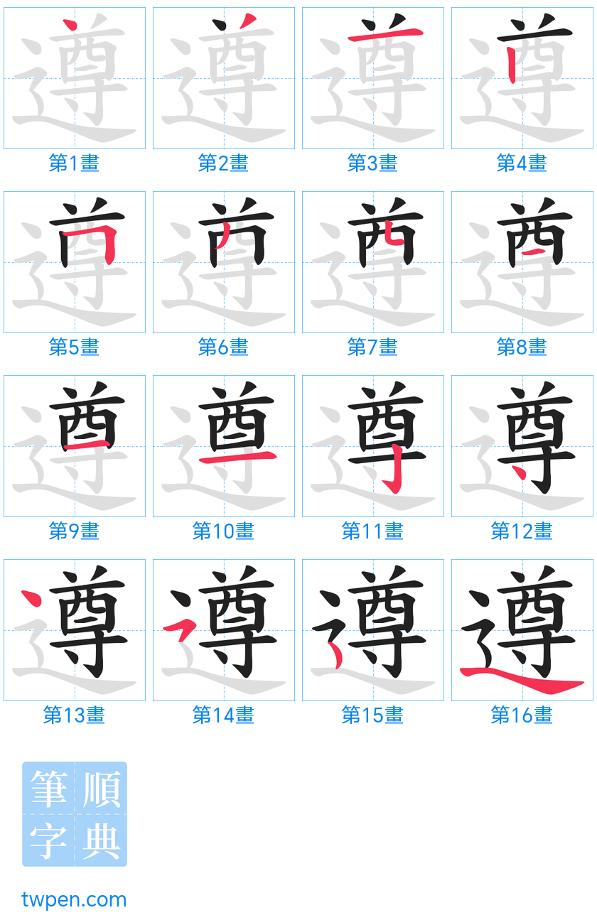 “「遵」的筆畫”