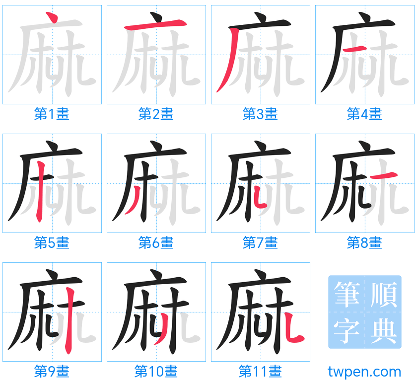 “「麻」的筆畫”